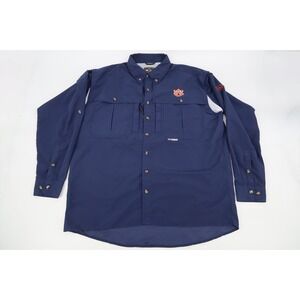 Drake Waterfowl Mens Large Auburn Tigers Vented Long Sleeve Navy Button‎ Shirt